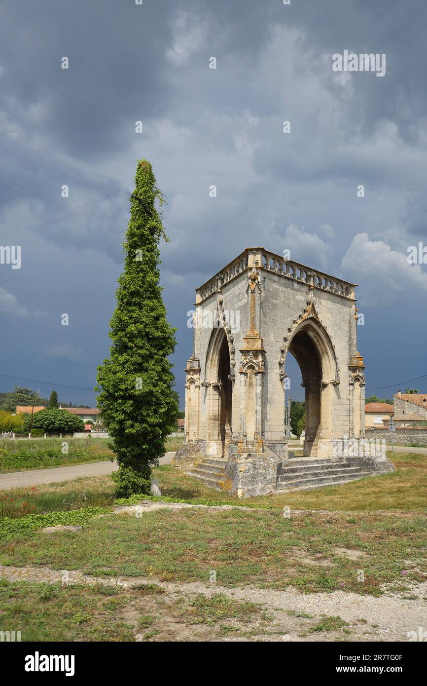 Triangular historical monument Croix Couverte built 14th century