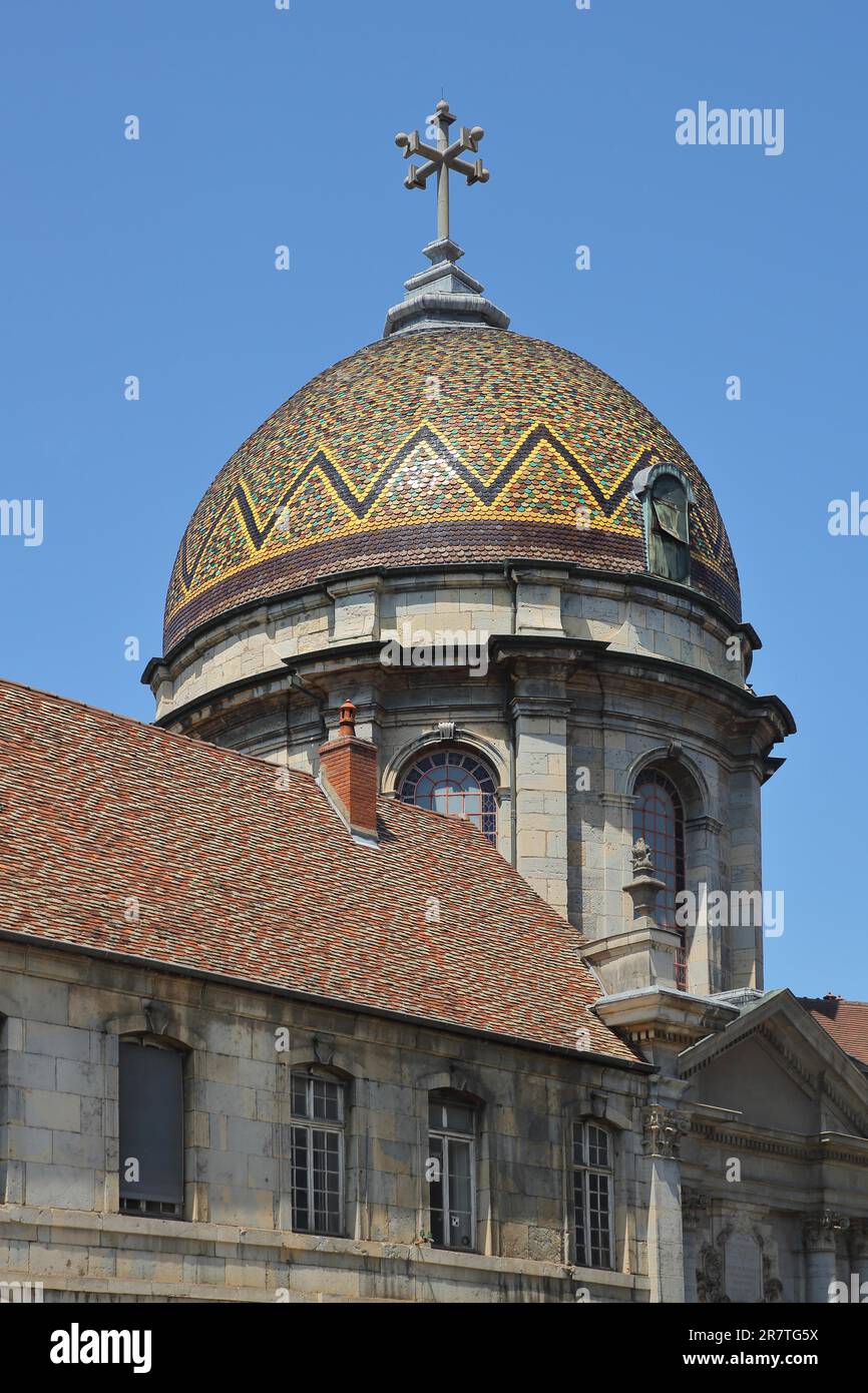 Dome with pattern of Notre-Dame du Refuge Cathedral, Church, Besancon, Doubs, France Stock Photo