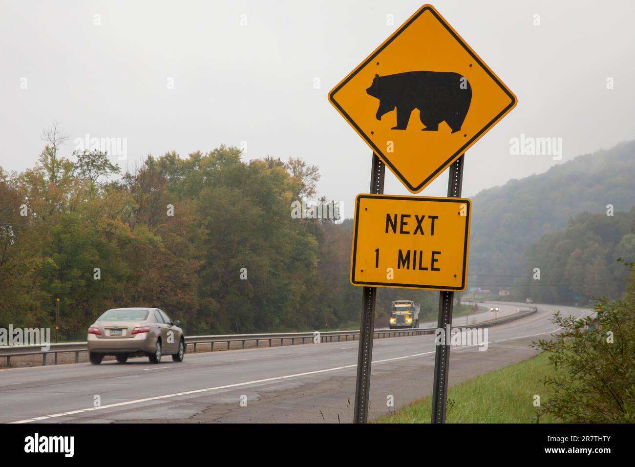 Limestone, New York, A road sign in the Allegheny Mountains warns that
