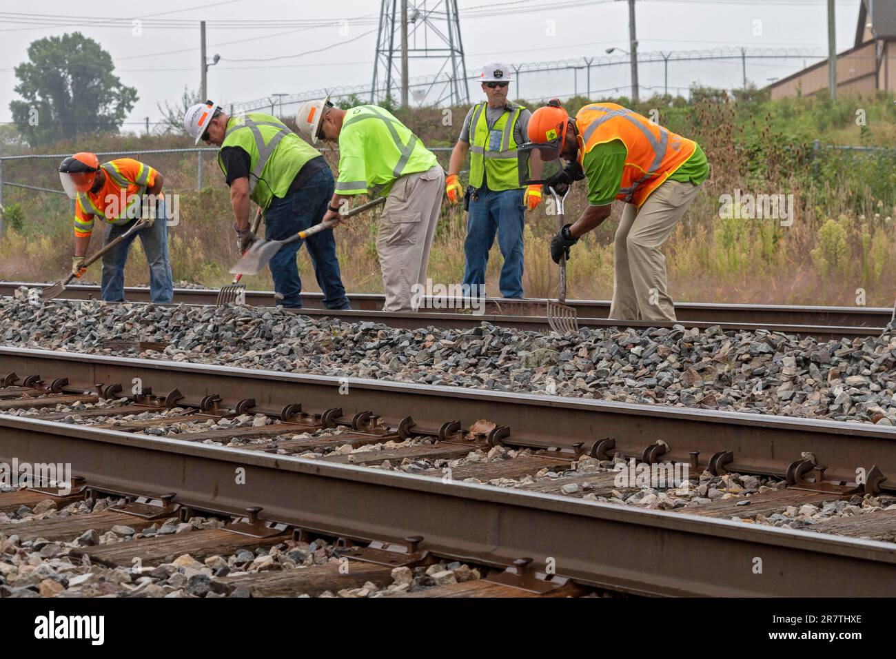 Pontiac, Michigan, A railroad maintenance crew works on the CN Railroad