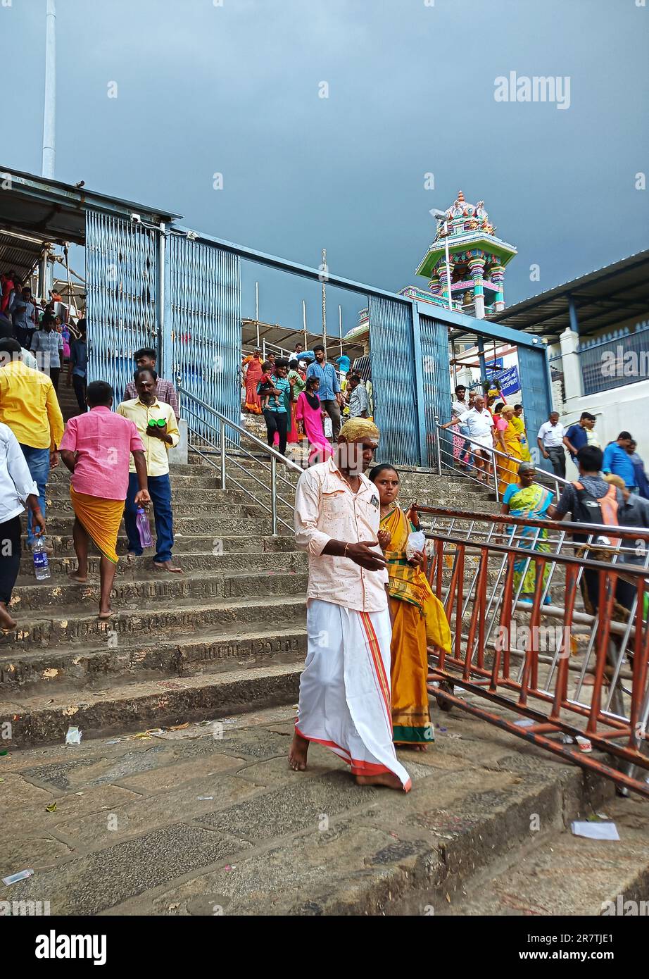 palani hills,palani murugan temple,palani temple,shops in palani,tonsuring head in palani,tonsuring offering in palany,temple tamilnadu,hindu,muruga Stock Photo