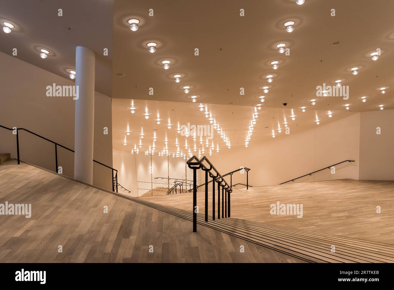 Staircases and foyer of the Great Concert Hall inside the Elbe Philharmonic Hall, in German, Elbphilharmonie, the new cultural icon in the harbor of Stock Photo