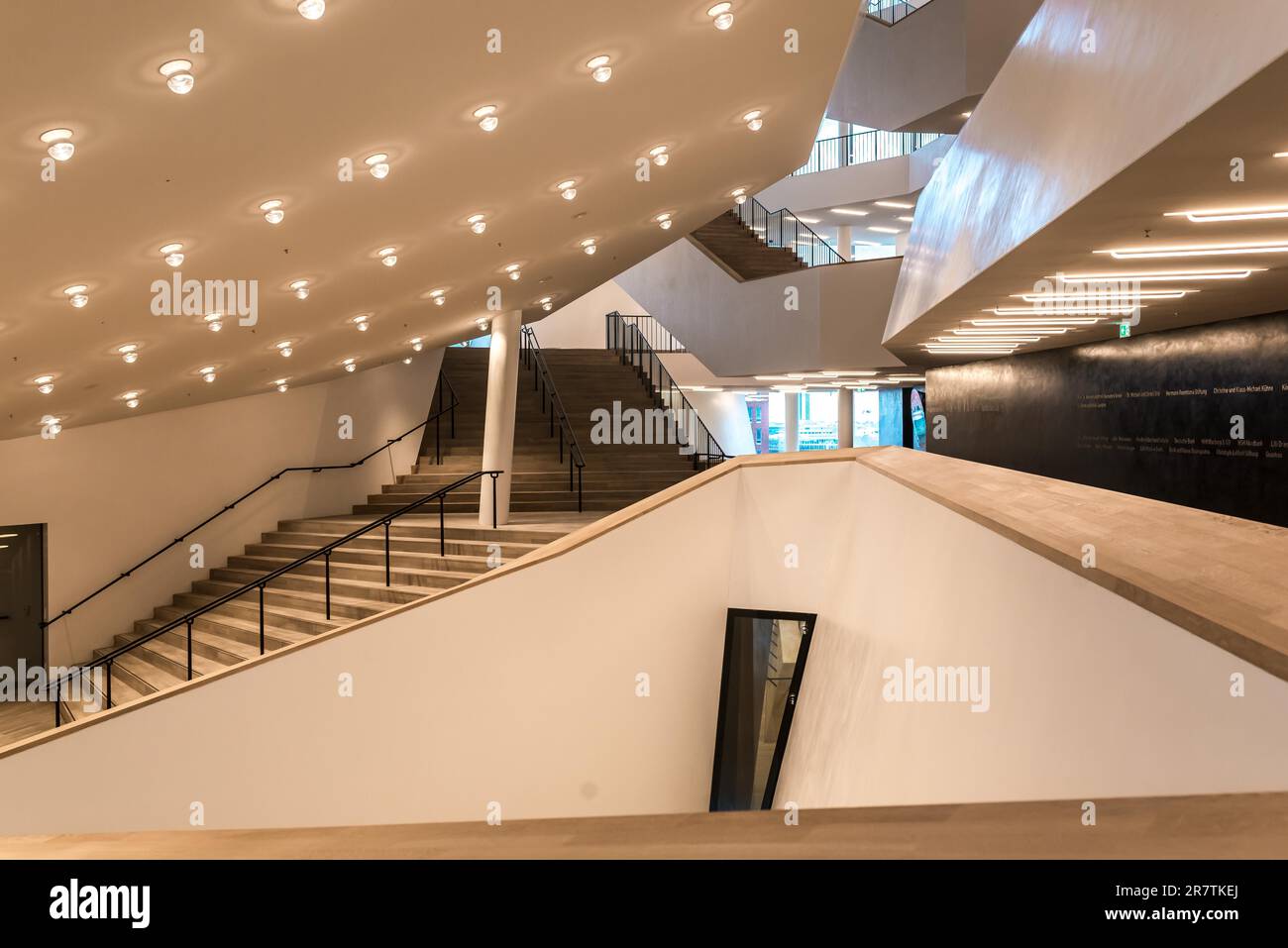 Staircases and foyer of the Great Concert Hall inside the Elbe Philharmonic Hall, in German, Elbphilharmonie, the new cultural icon in the harbor of Stock Photo