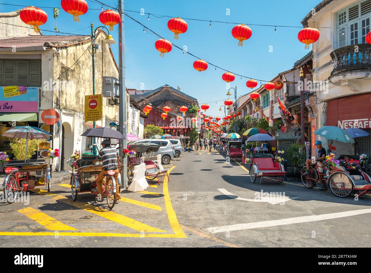 Festively decorated street, the Armenian Street, in the historic core of the old town of George Town in anticipation of the Chinese New Year Stock Photo