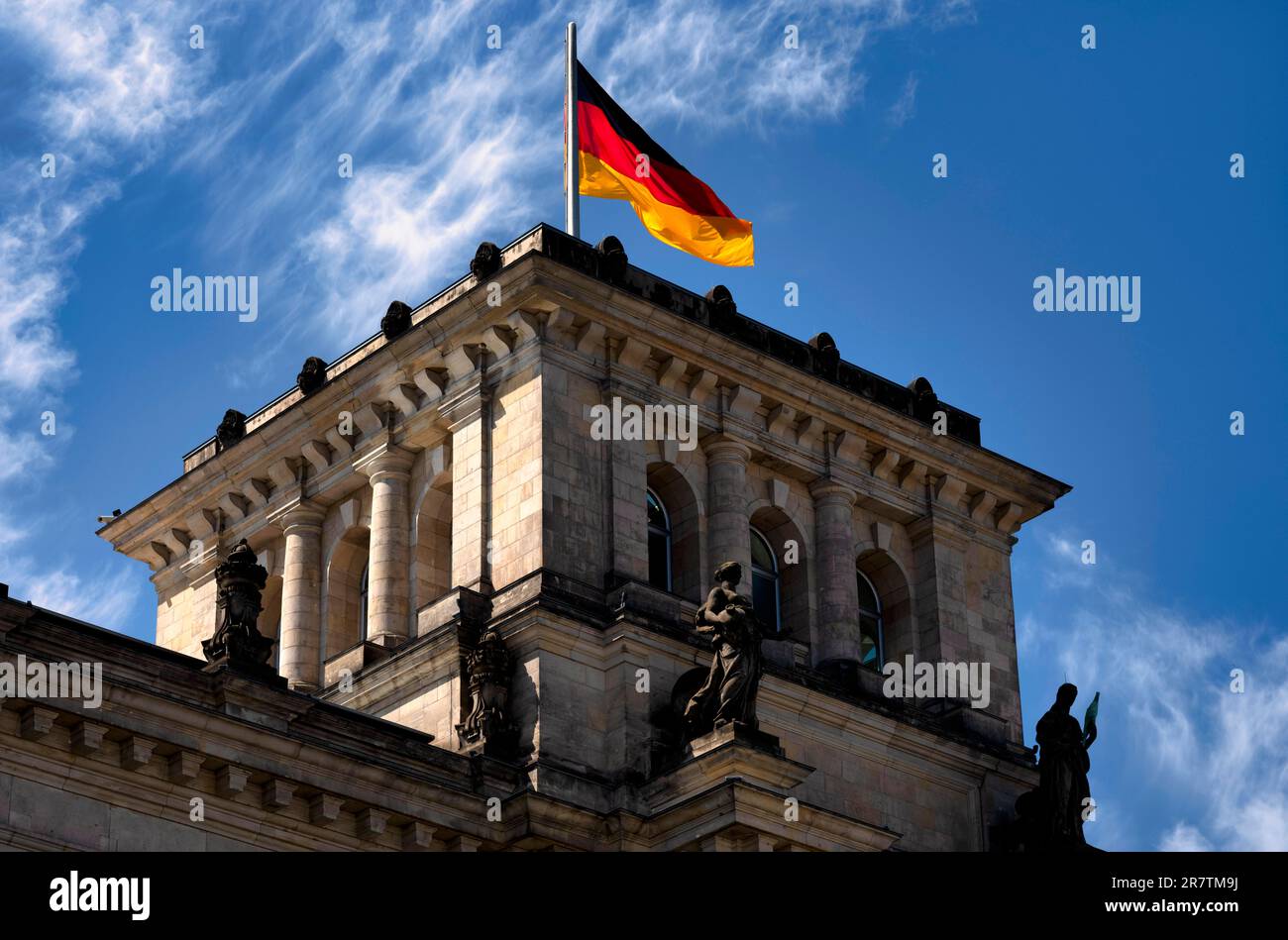 Reichstag, Reichstag building, flag, government district, Spreeufer, Berlin, Germany Stock Photo