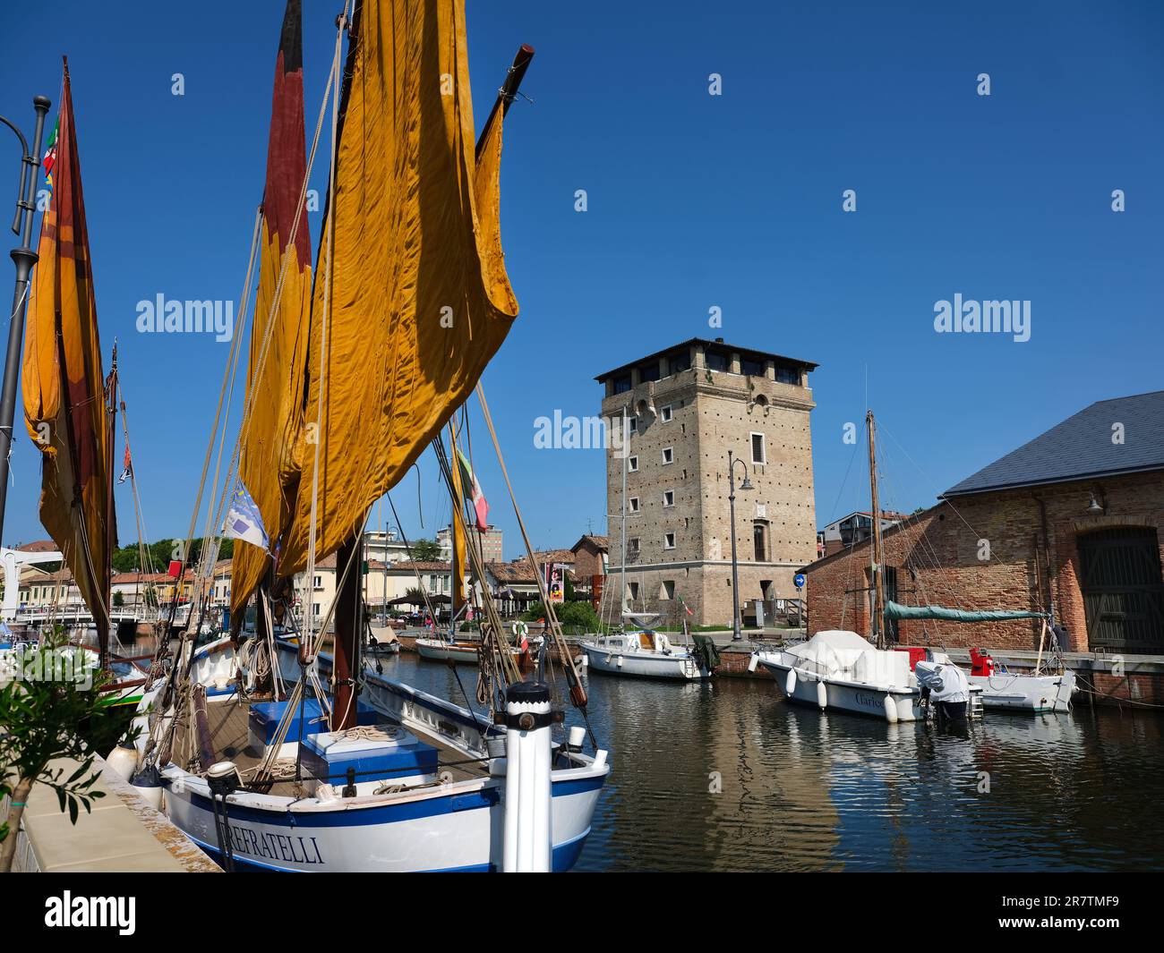 Cervia Ravenna province view of the canal port and S.Michele