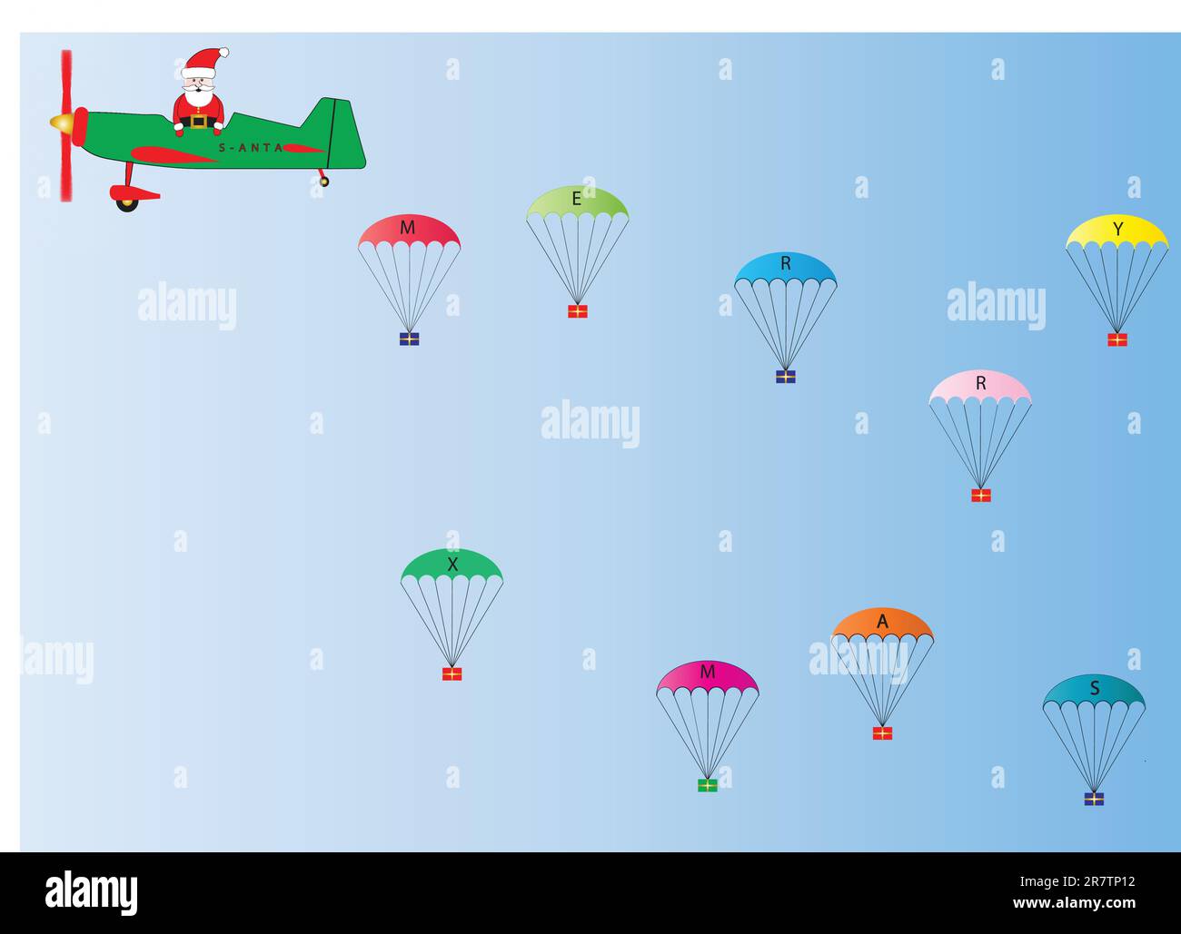 Vector Image of Father Christmas in a Green and Red Plane dropping