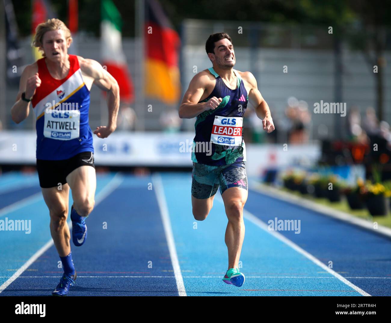 Ratingen, Germany. 17th June, 2023. Athletics, all-around meeting, decathlon, 400 meters. Jorge Urena (r, Spain) and Max Attwell (New Zealand) in action. Credit: Thomas Banneyer/dpa/Alamy Live News Stock Photo