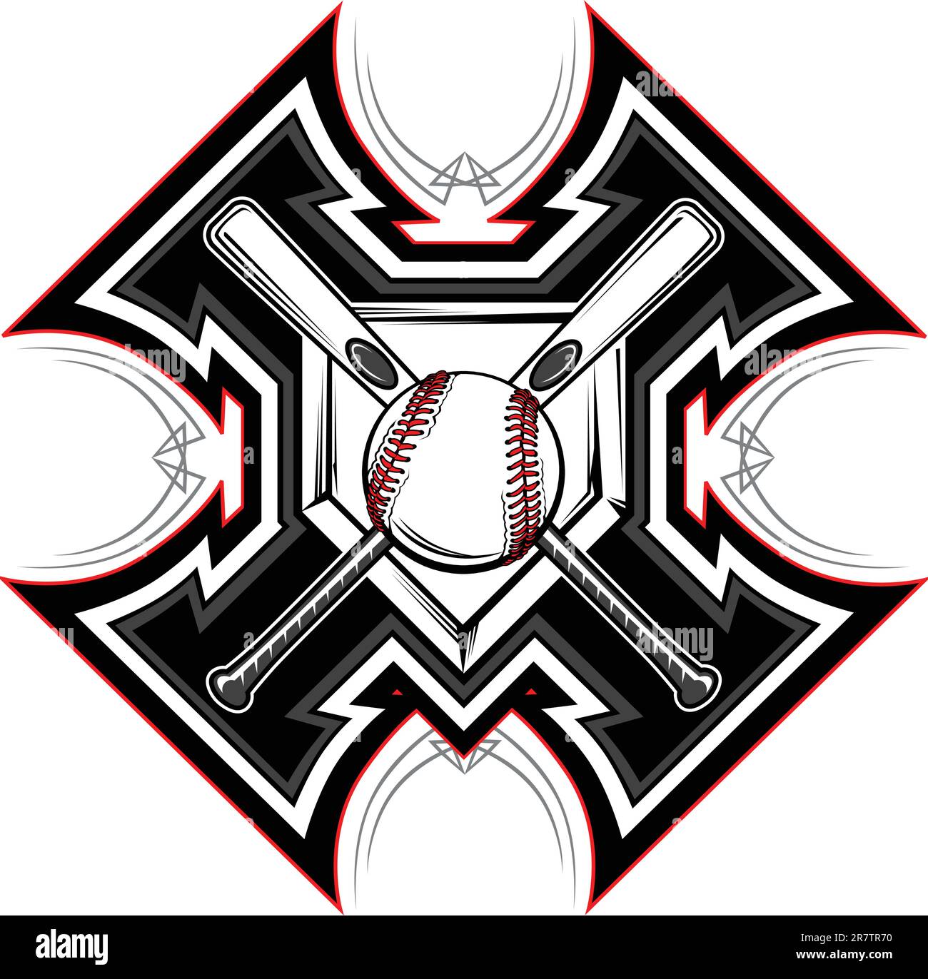 Baseball Bats, Baseball, and Home Plate with Tribal Borders Vector Graphic Stock Vector