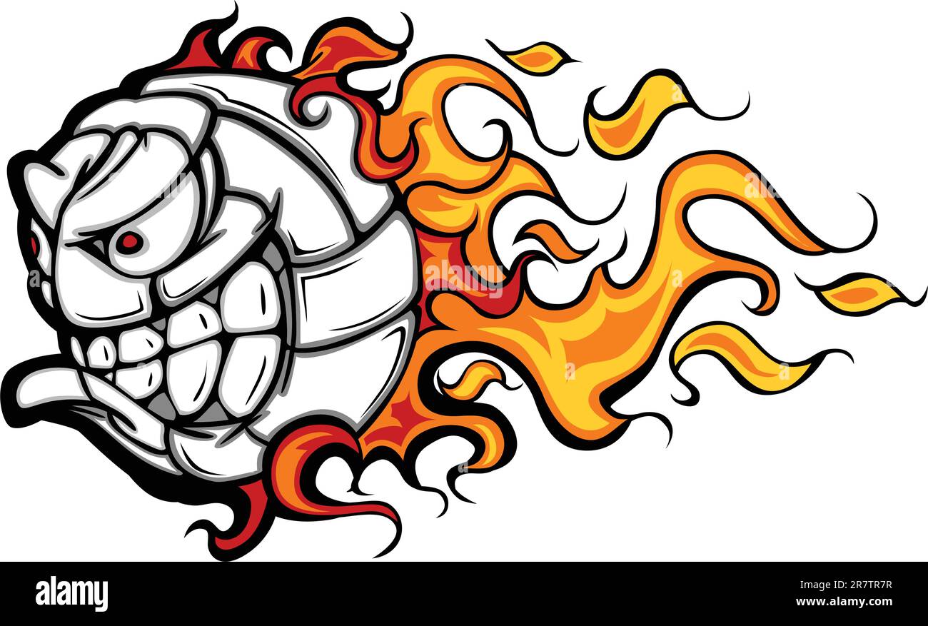 Flaming Volleyball Ball Face Cartoon Illustration Vector Stock Vector
