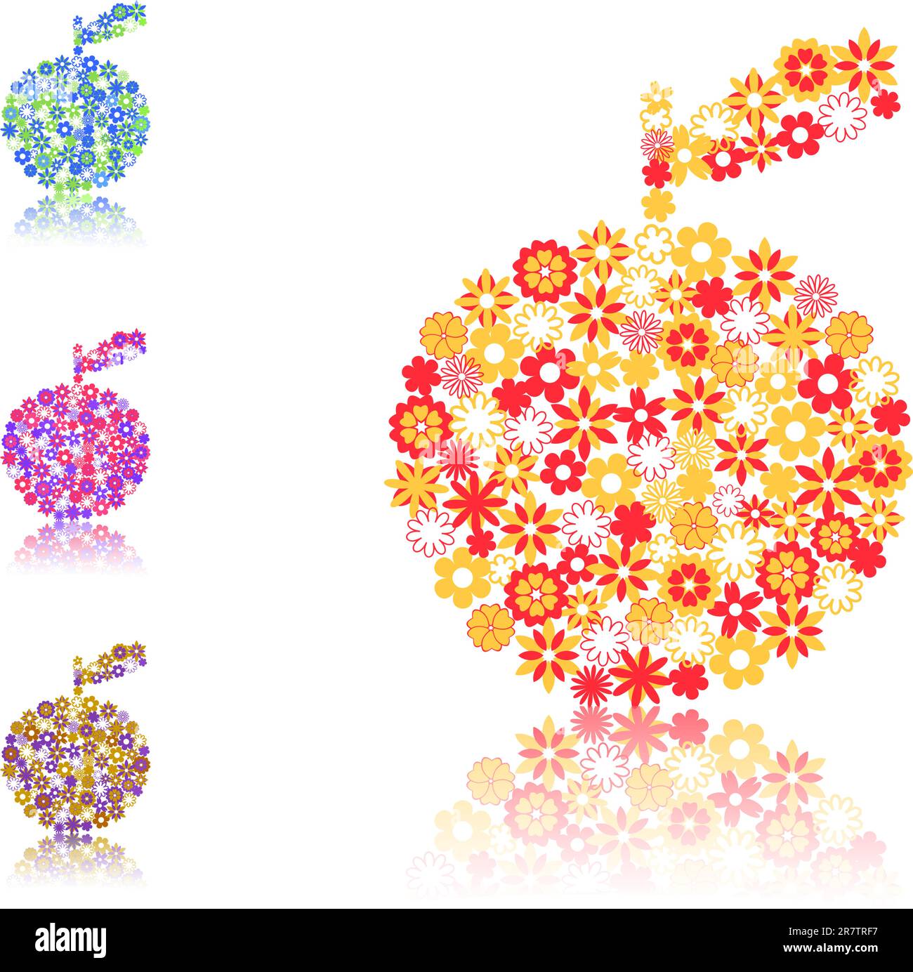 apple silhouette composed of different flowers on white background Stock Vector