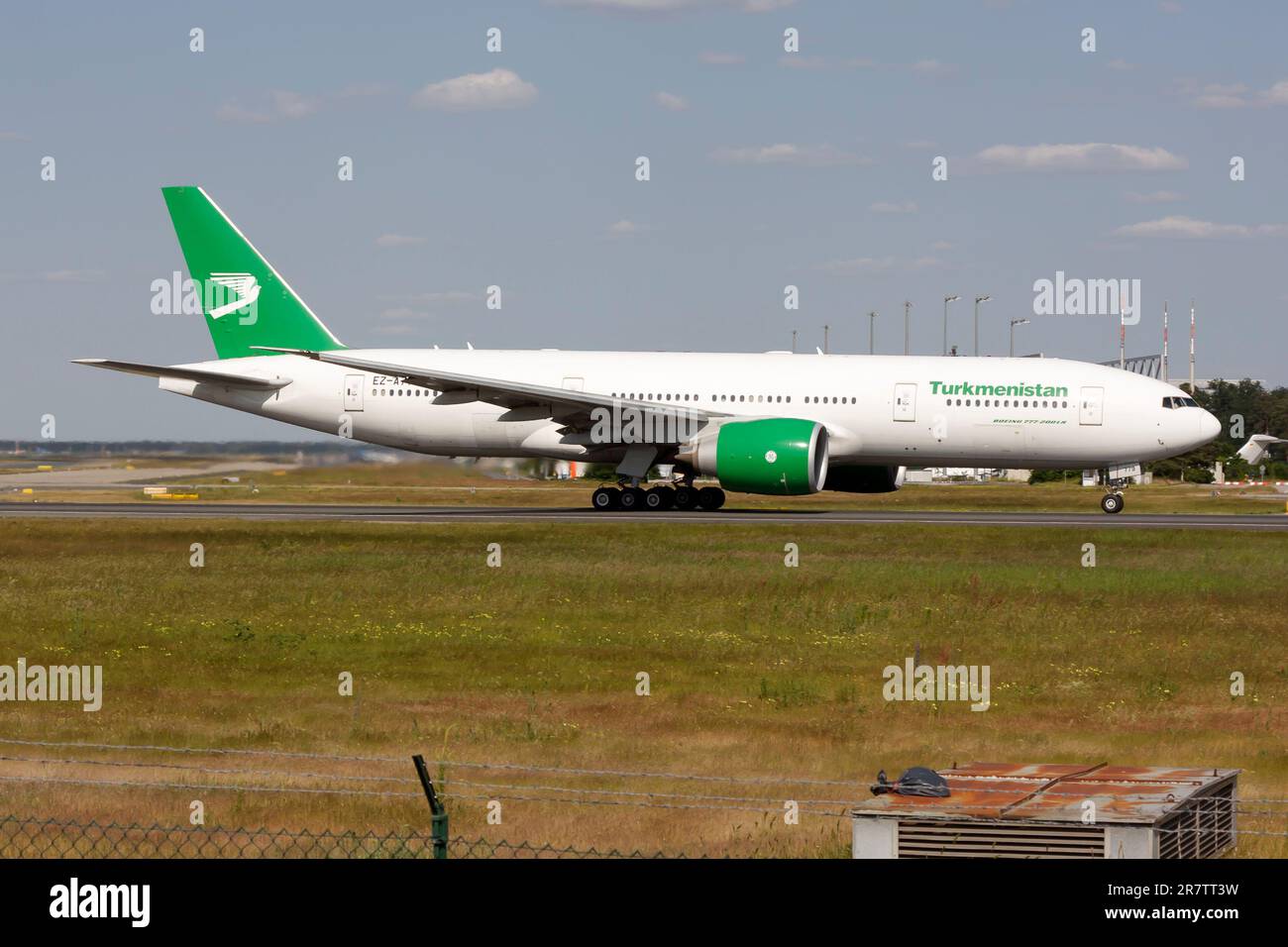 A Turkmenistan Airlines Boeing, 777-200 landing at Frankfurt