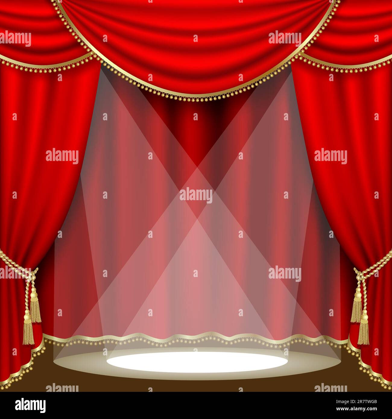 Theater stage with red curtain. Clipping Mask. Mesh Stock Vector Image