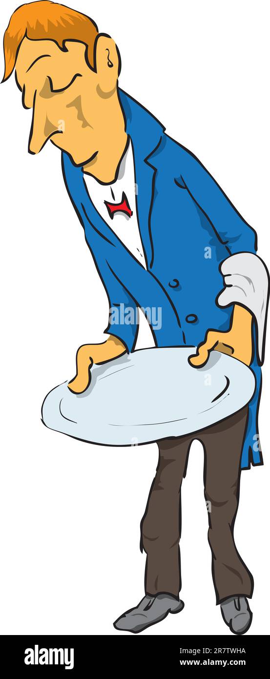 Male waiter with a tray blank from which you can place in the design of any product. Stock Vector