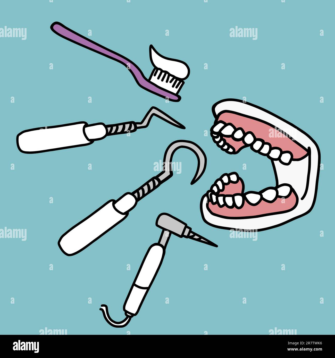 Teeth and dental tools cartoon vector illustration Stock Vector Image