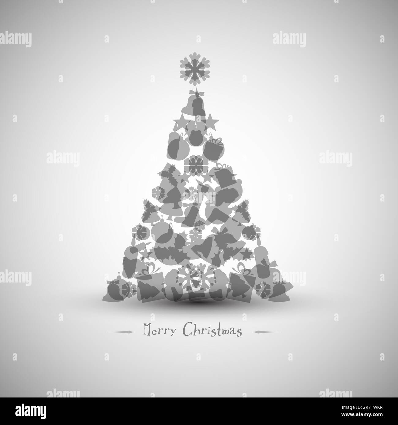 Vintage Vector christmas tree made from various shapes (black and white