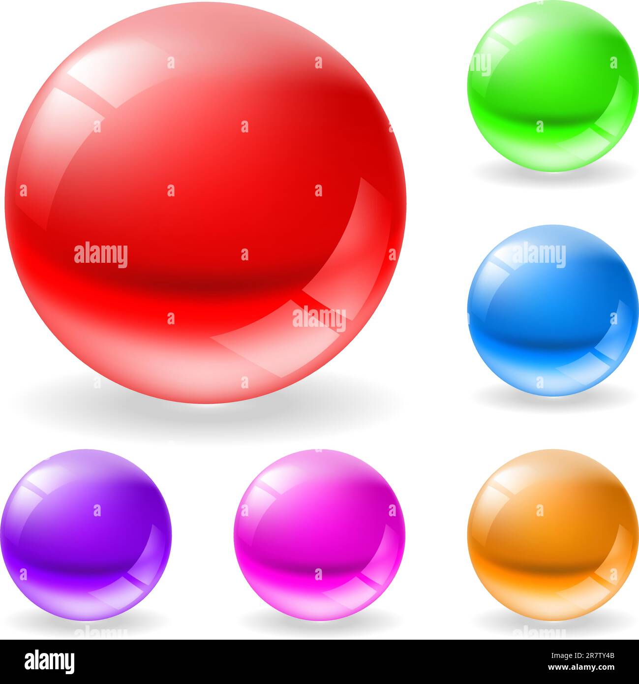 Collection of colorful glossy spheres isolated on white. Abstract color pearl. Stock Vector
