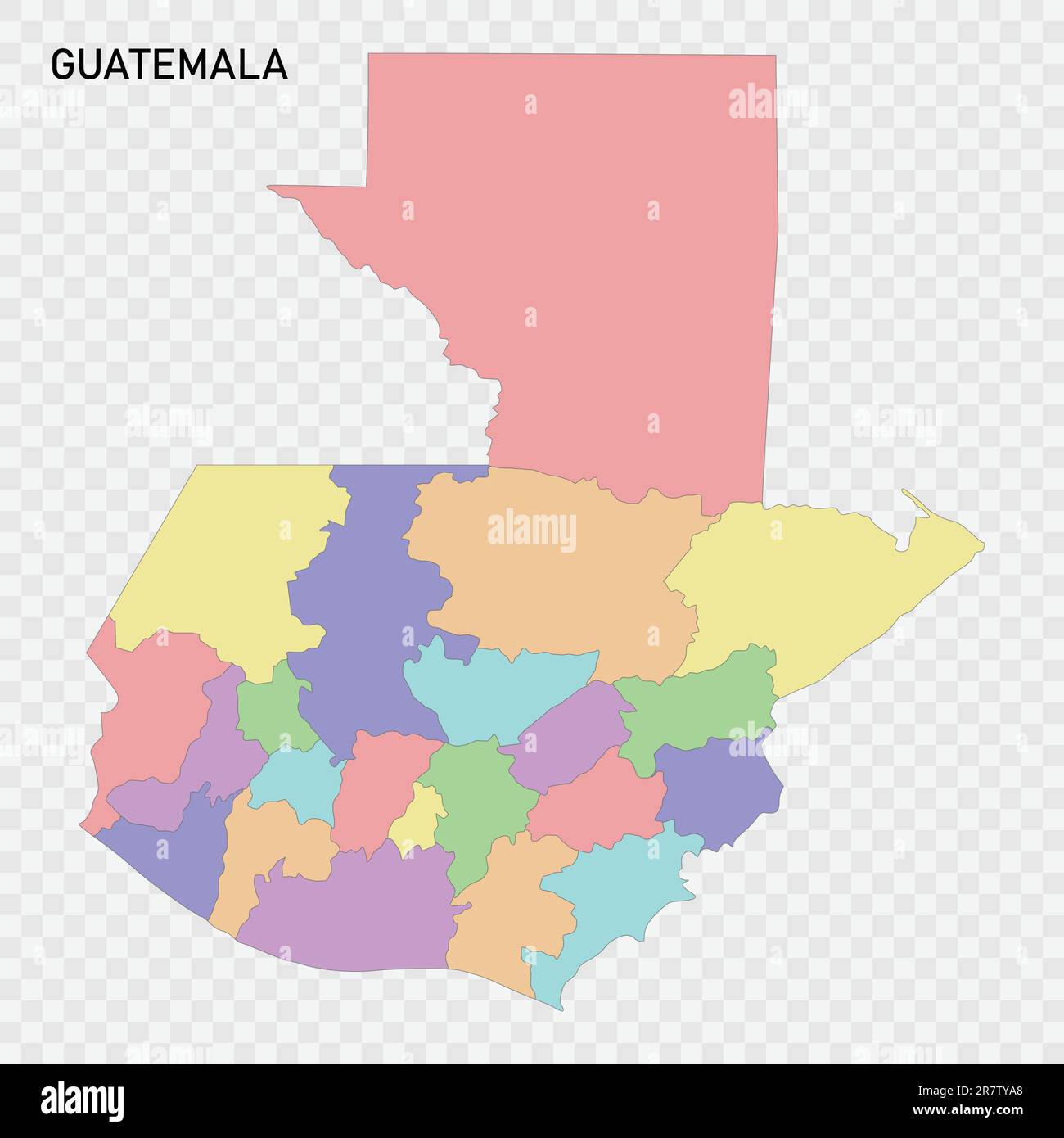 Isolated colored map of Guatemala with borders of the regions Stock ...