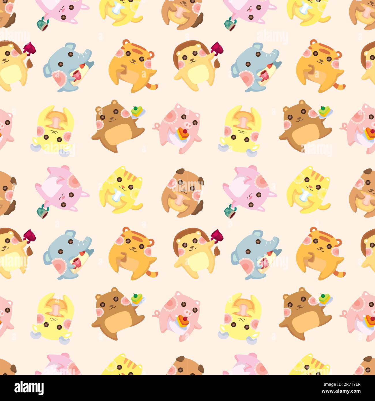 cartoon animal Afternoon Tea time seamless pattern Stock Vector