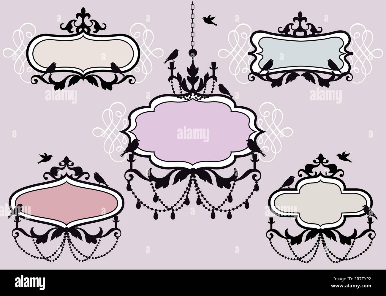 vintage frames with birds, vector set Stock Vector