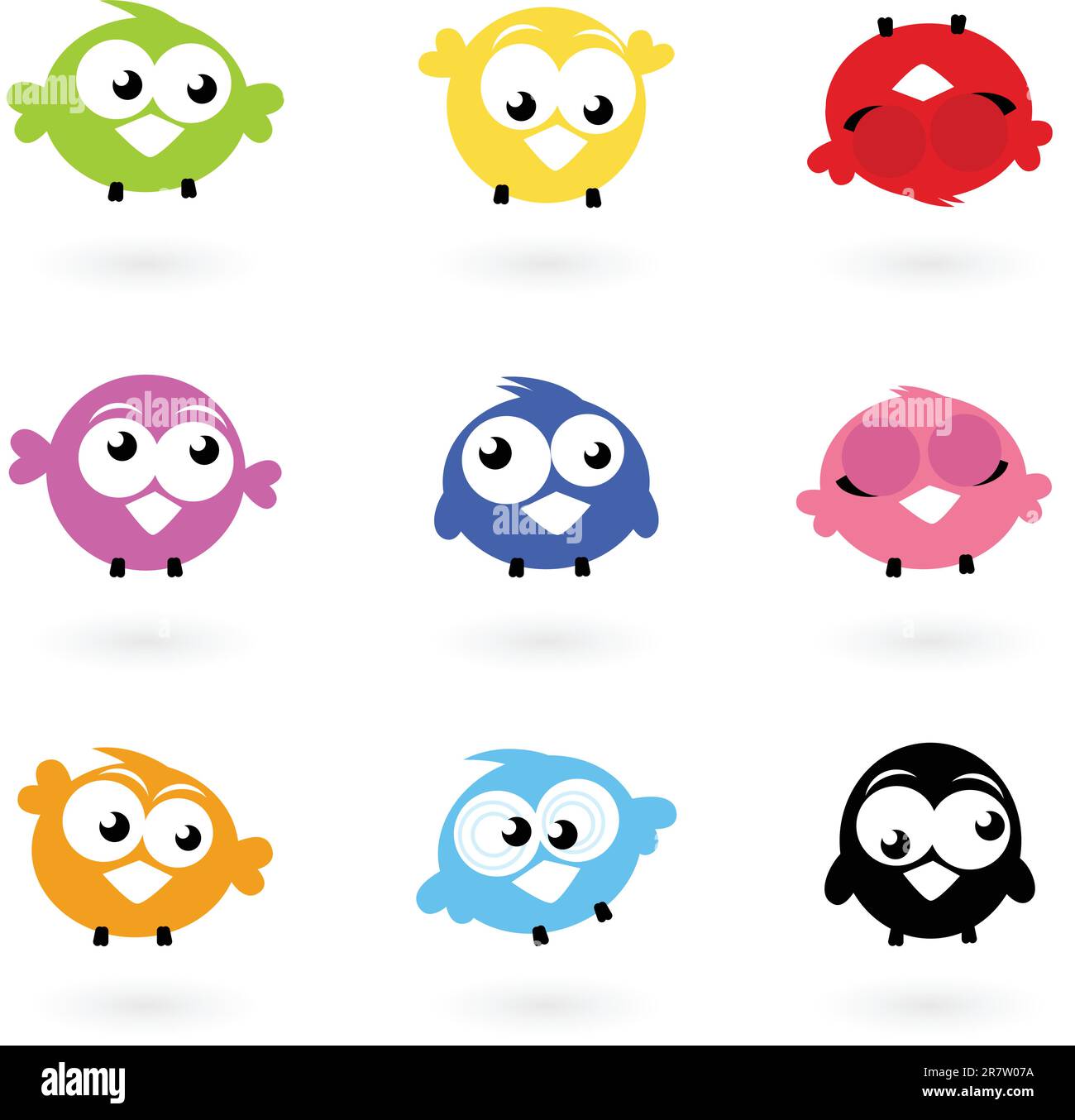 Colorful funny Twitter Birds collection. Vector icons Stock Vector