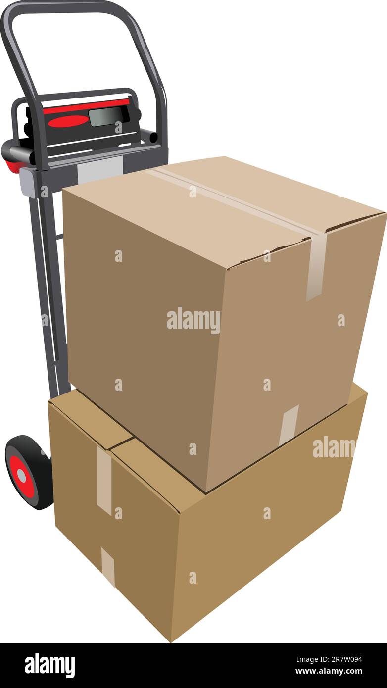 Boxes on hand pallet truck. Vector illustration Stock Vector