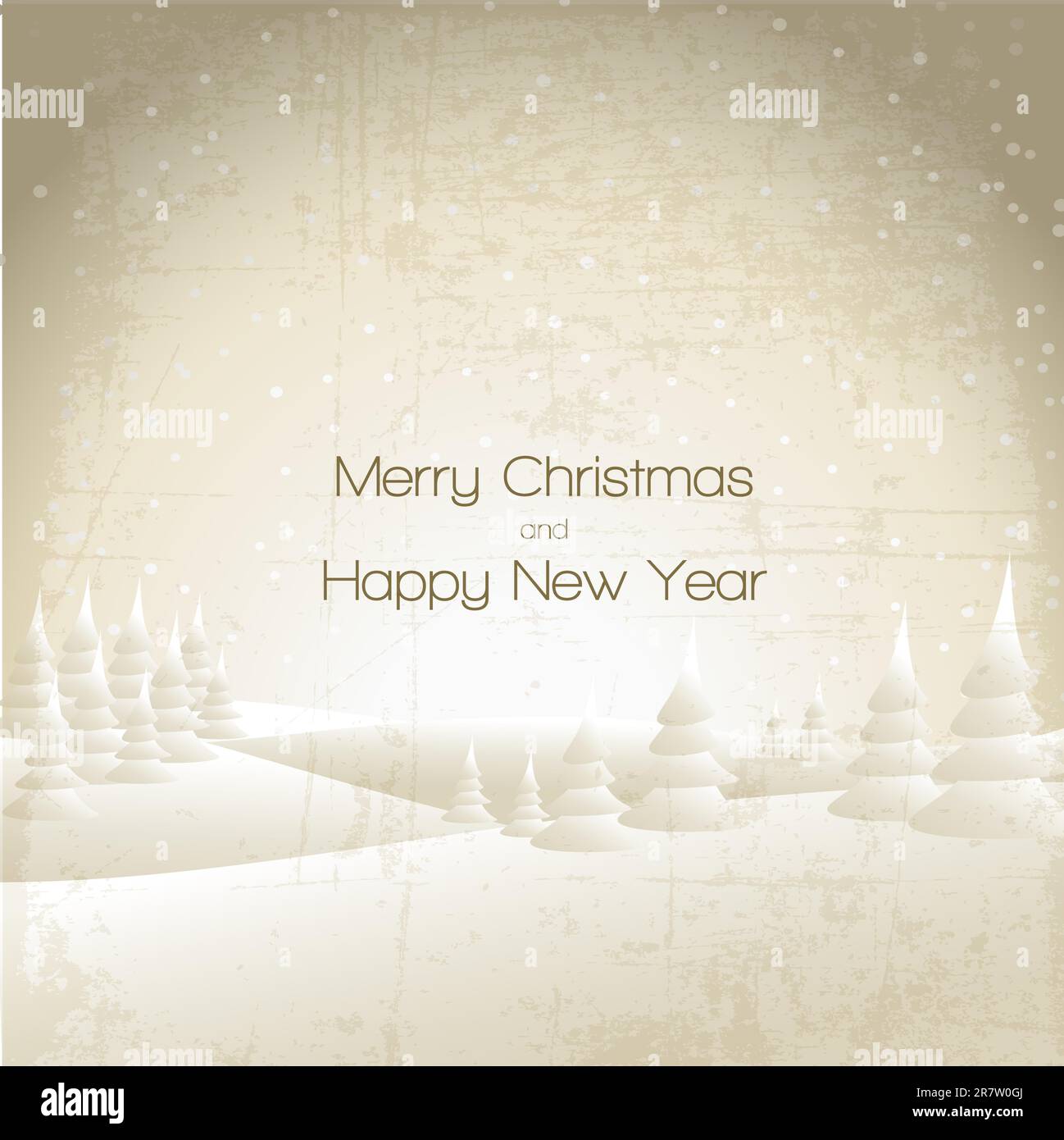 Vector Winter card with golden snowy landscape and white snowflakes ...