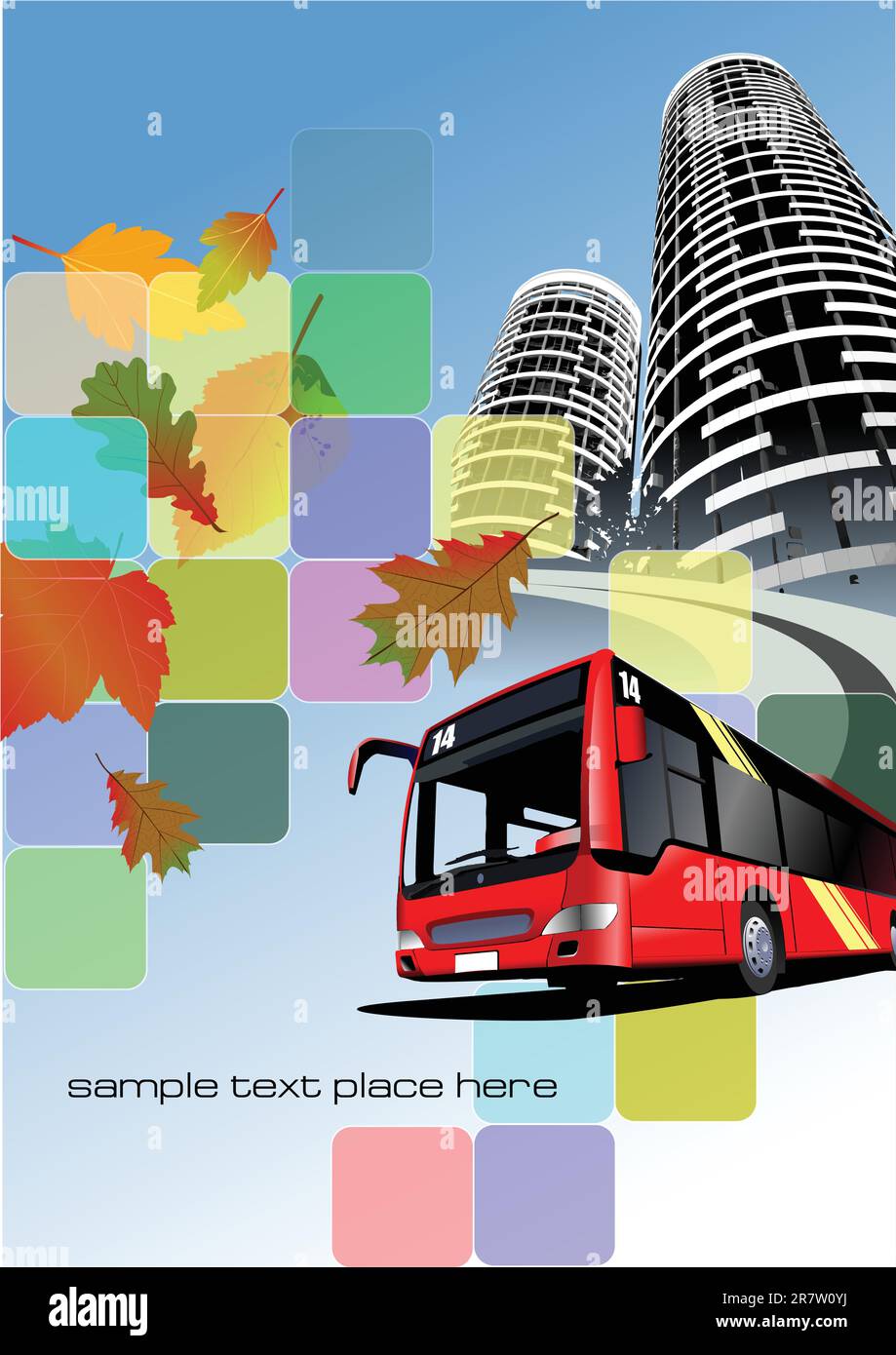 City bus on the town background. Eps 10 Vector illustration Stock ...