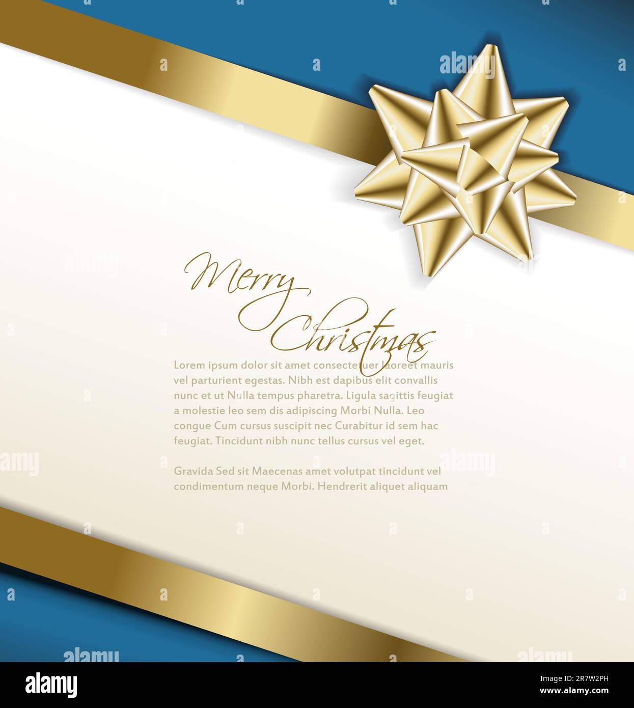 Vector golden bow on a ribbon with white and blue background -Christmas ...