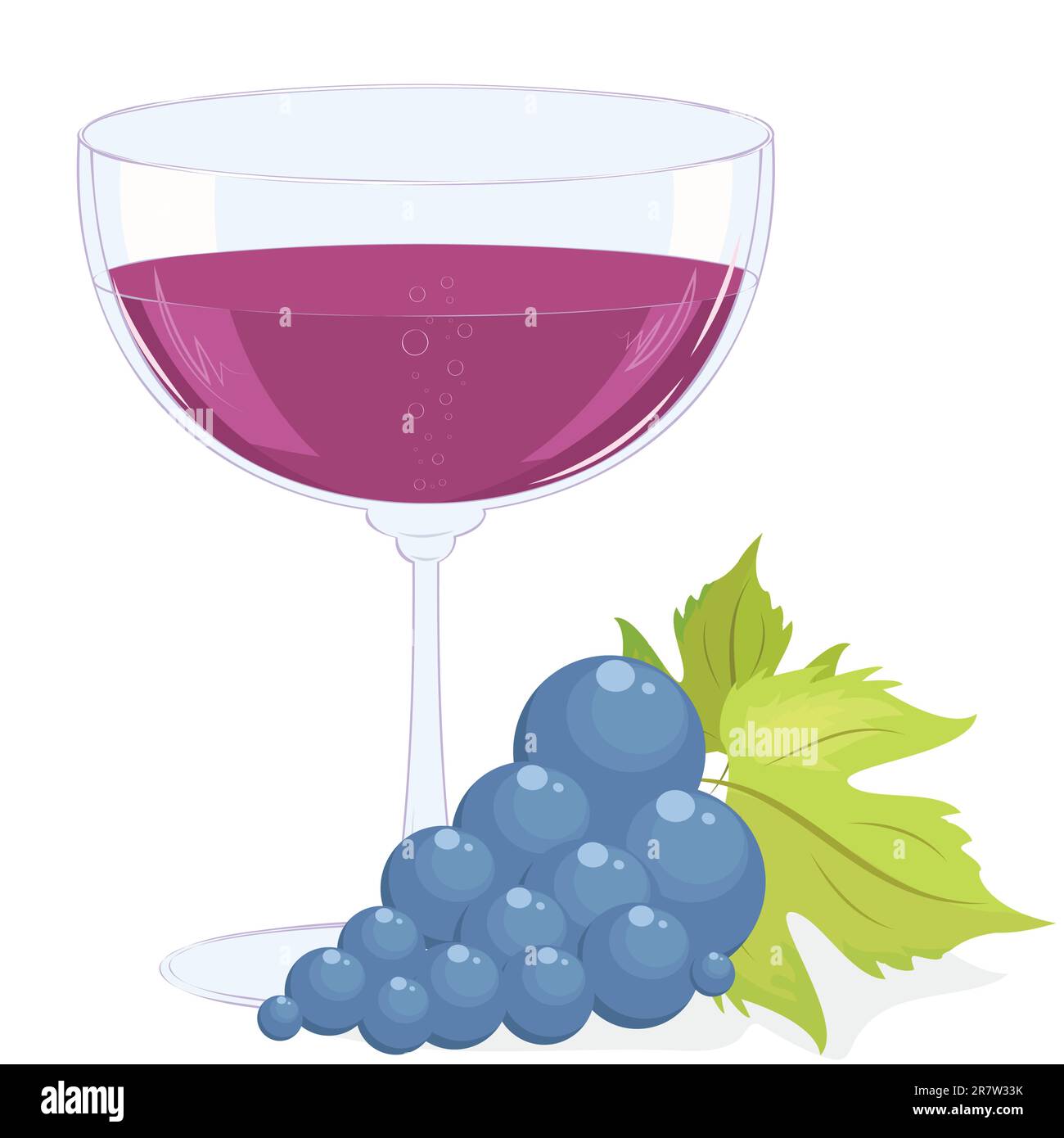 Full Glass Of Wine And A Brush Of Dark Grapes Vector Illustration Full glass of wine and a brush of dark grapes vector illustration
