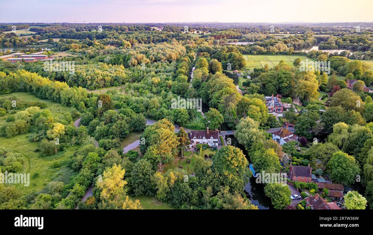 Aerial view of english landscape near Theale, Reading - West Berkshire United Kingdom. 15th of June 2023 Stock Photo