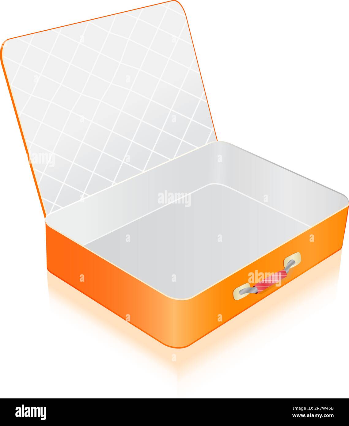 Empty opened orange suitcase isolated on white background. Vector Illustration Stock Vector