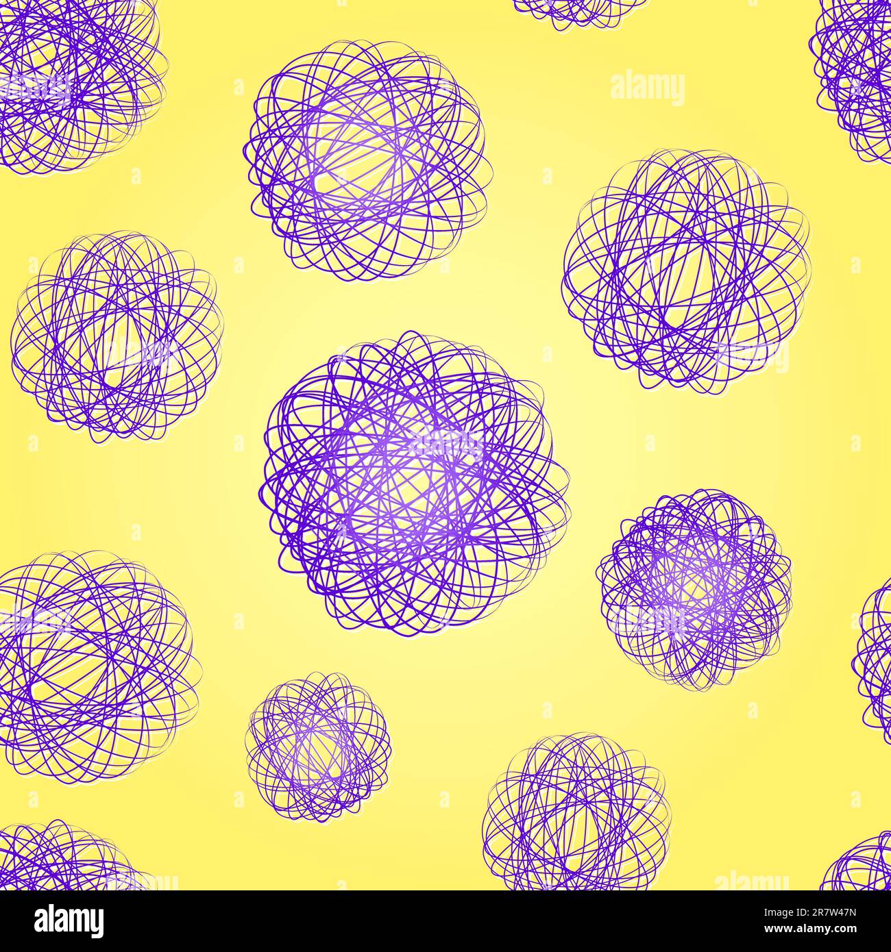 Seamless pattern with scribble balls on yellow background. Vector illustration Stock Vector