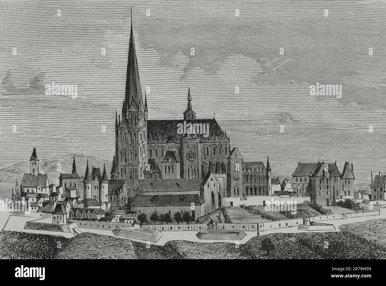 France. Saint-Denis Abbey. Engraving. 'Les Arts au Moyen Age et a l'Epoque de la Renaissance', by Paul Lacroix. Paris, 1877. Stock Photo