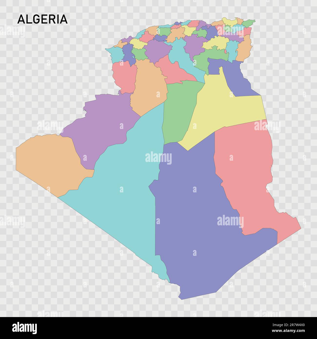 Isolated colored map of Algeria with borders of the regions Stock