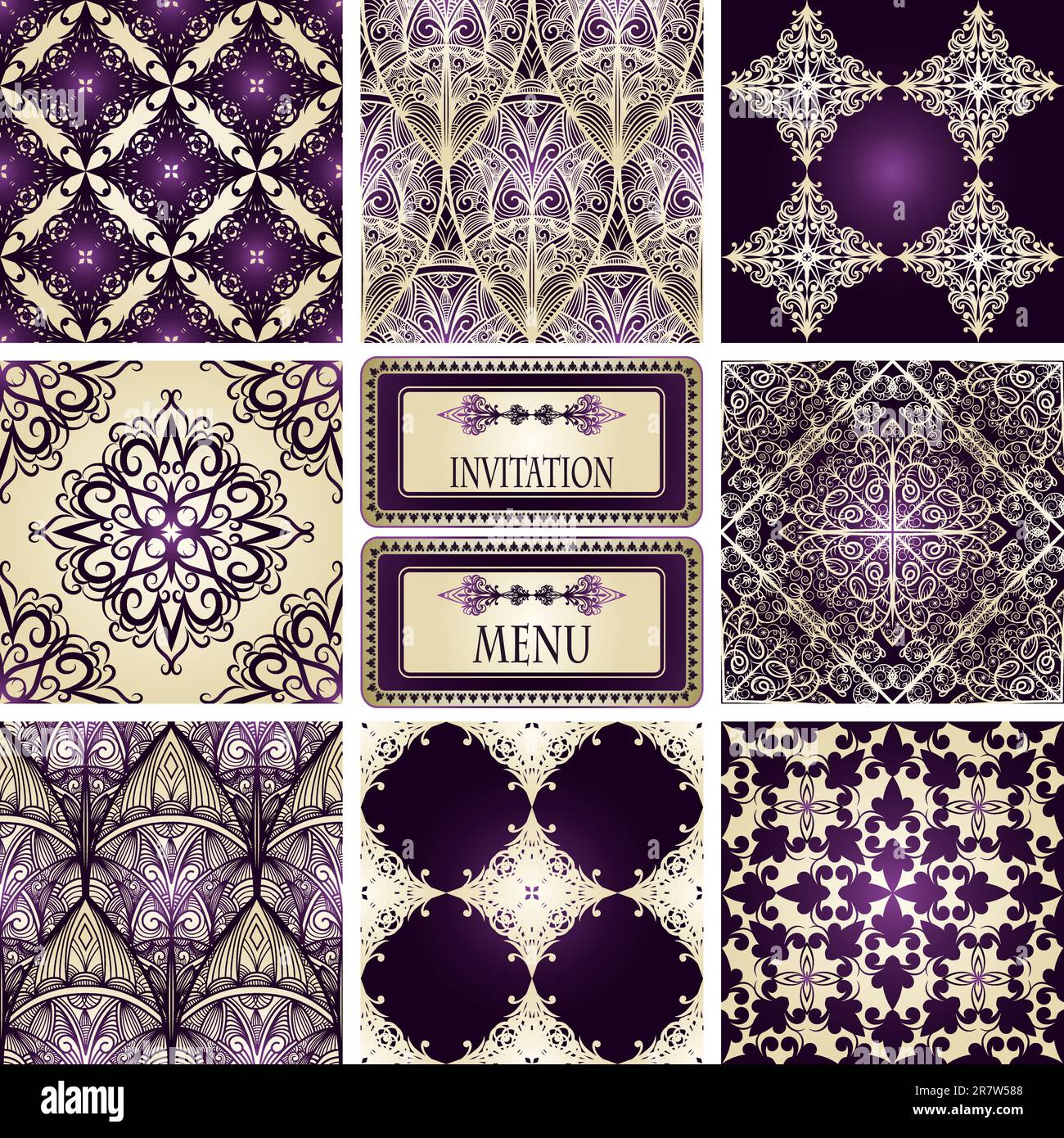 vector eight seamless patterns and frame for your text Stock Vector ...