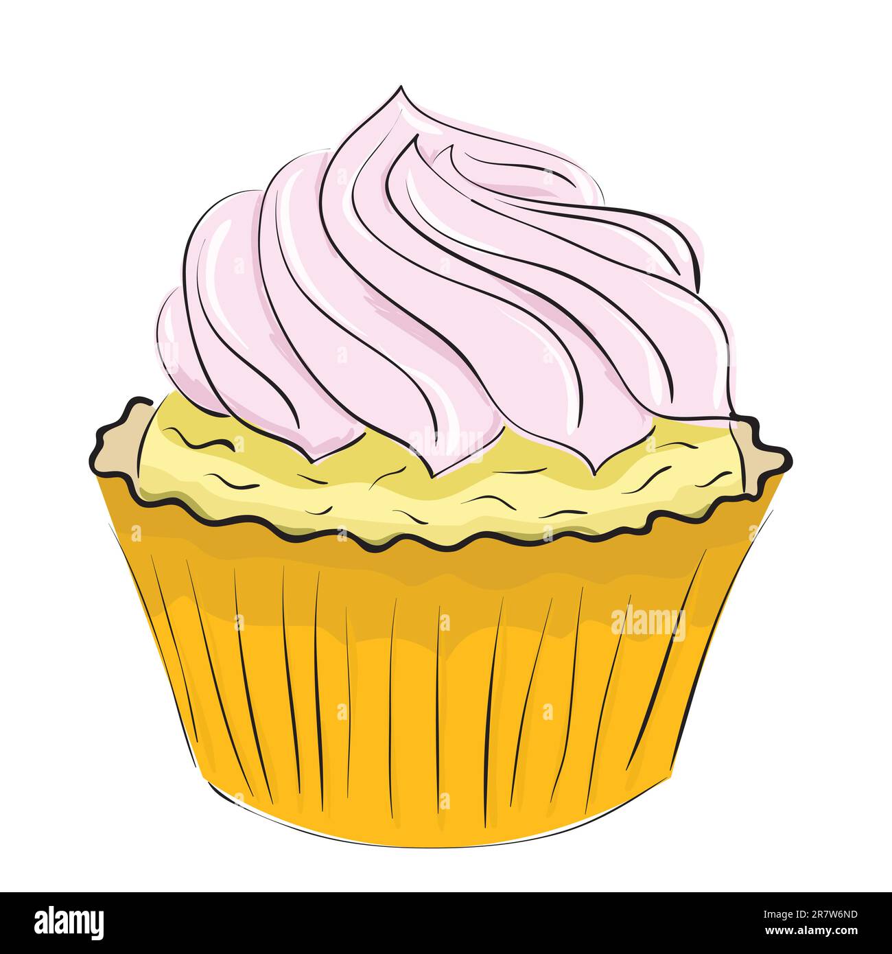 cake with whipped cream on a white background. Vector illustration. Stock Vector