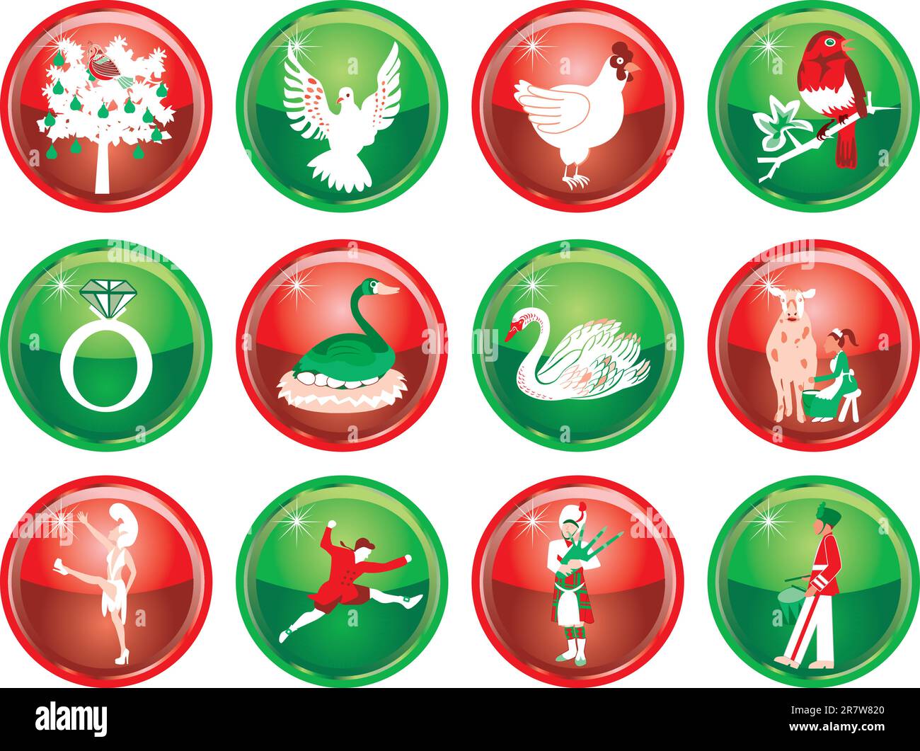 Vector Illustration Card of the 12 days of Christmas buttons. Stock Vector