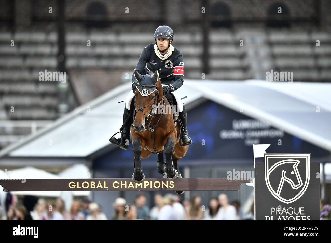 Stockholm, Sweden. 17th June, 2023. STOCKHOLM 20230617 Christian Kukuk,  Germany, on the horse Just Be Gentle during the team event jumping against  the clock in the Longines Global Champions Tour in Stockholm