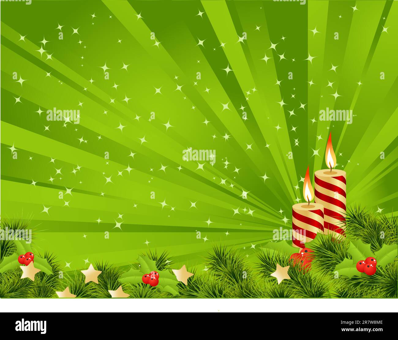 Christmas card green background with decoration. Vector illustration ...