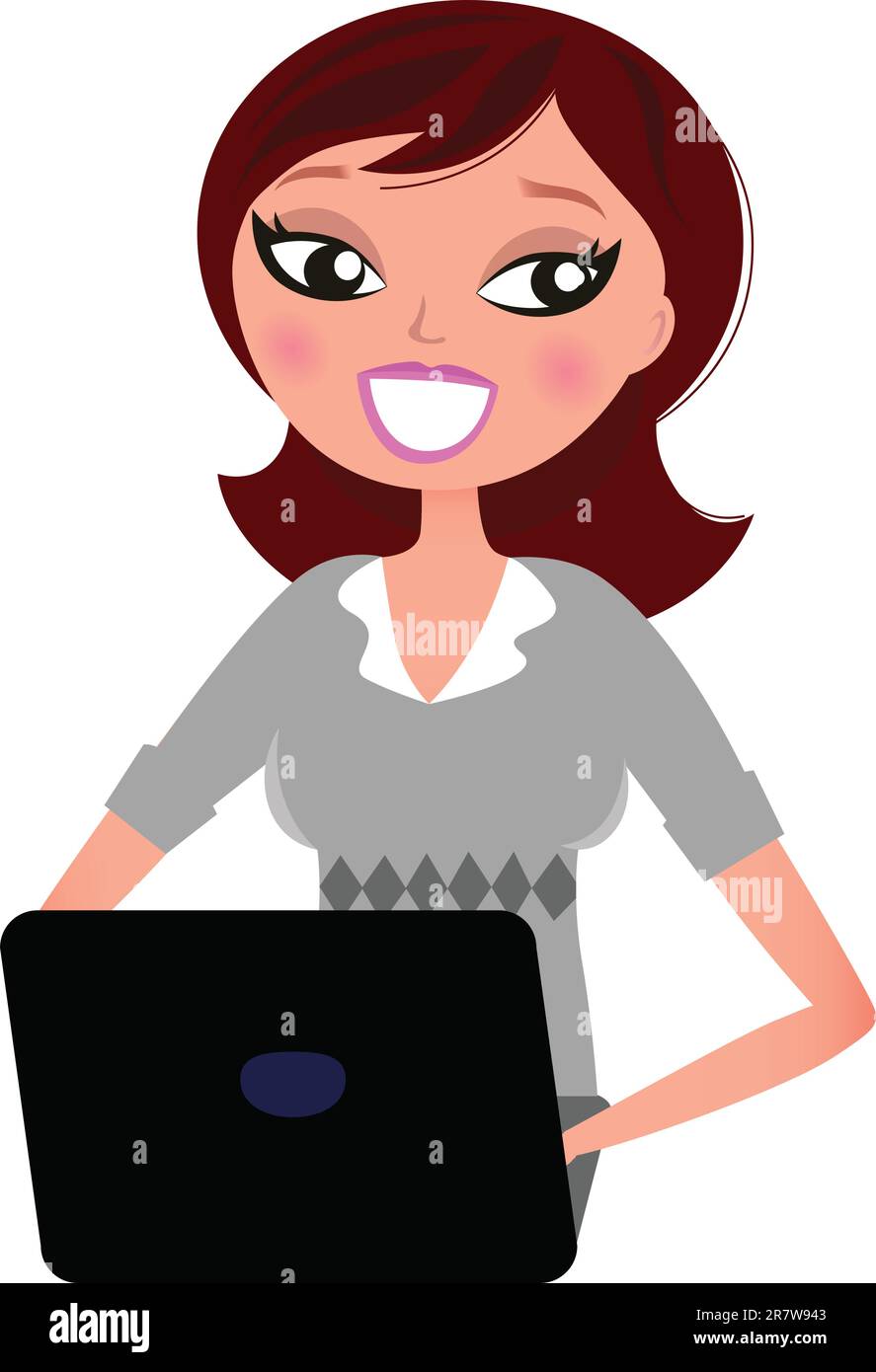 Happy business Woman working with Computer. Vector Illustration Stock ...