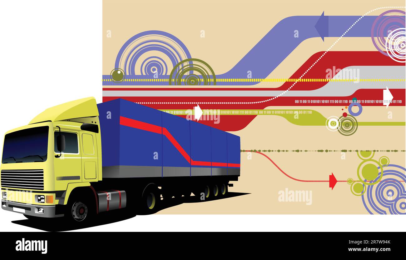 Abstract hi-tech background with lorry image. Vector illustration Stock Vector
