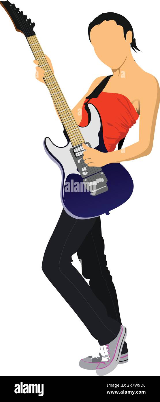 Guitar player isolated on the white background. Vector illustration Stock Vector