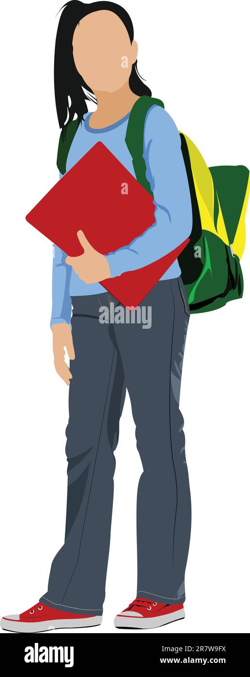 School girl is going to school. Back to school. Vector illustration ...