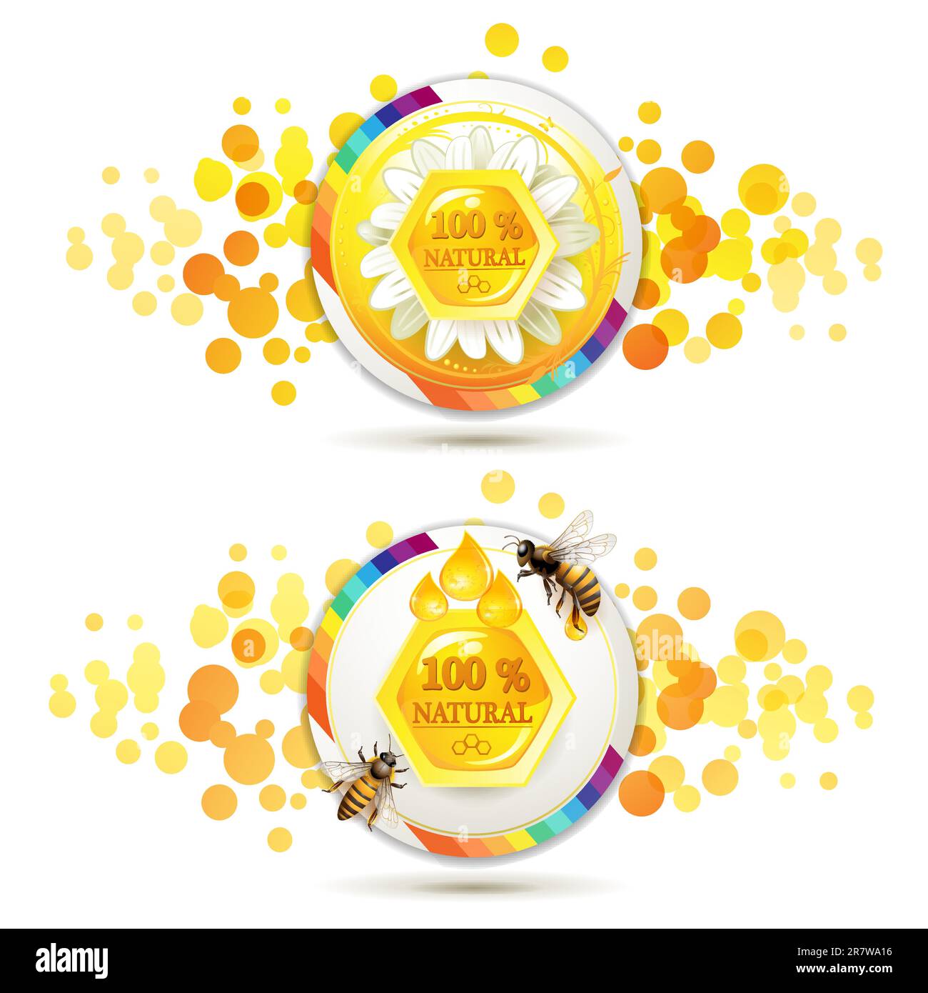 Bees and honeycombs over design shape background Stock Vector