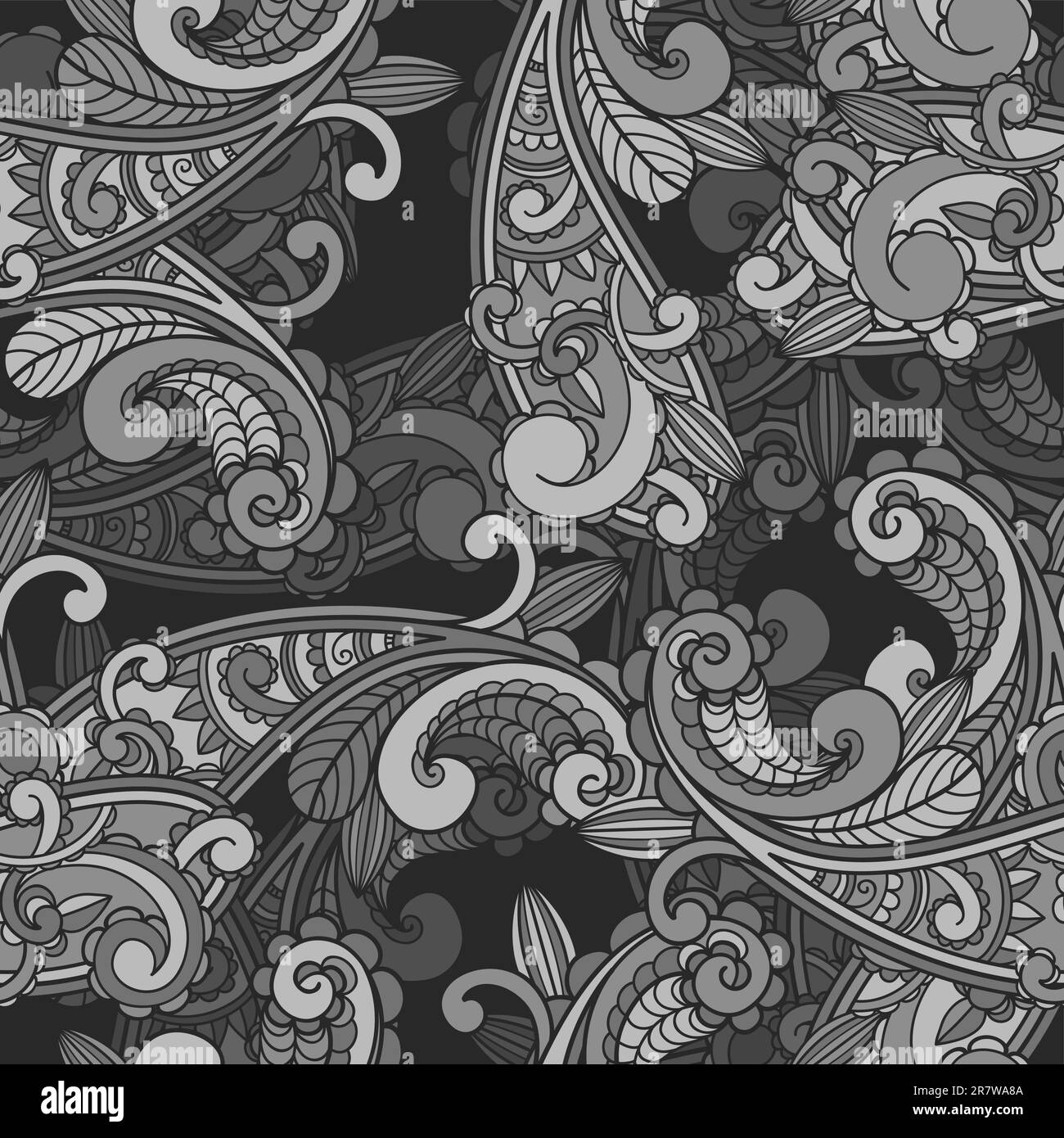 vector seamless monochrome paisley pattern in greys Stock Vector