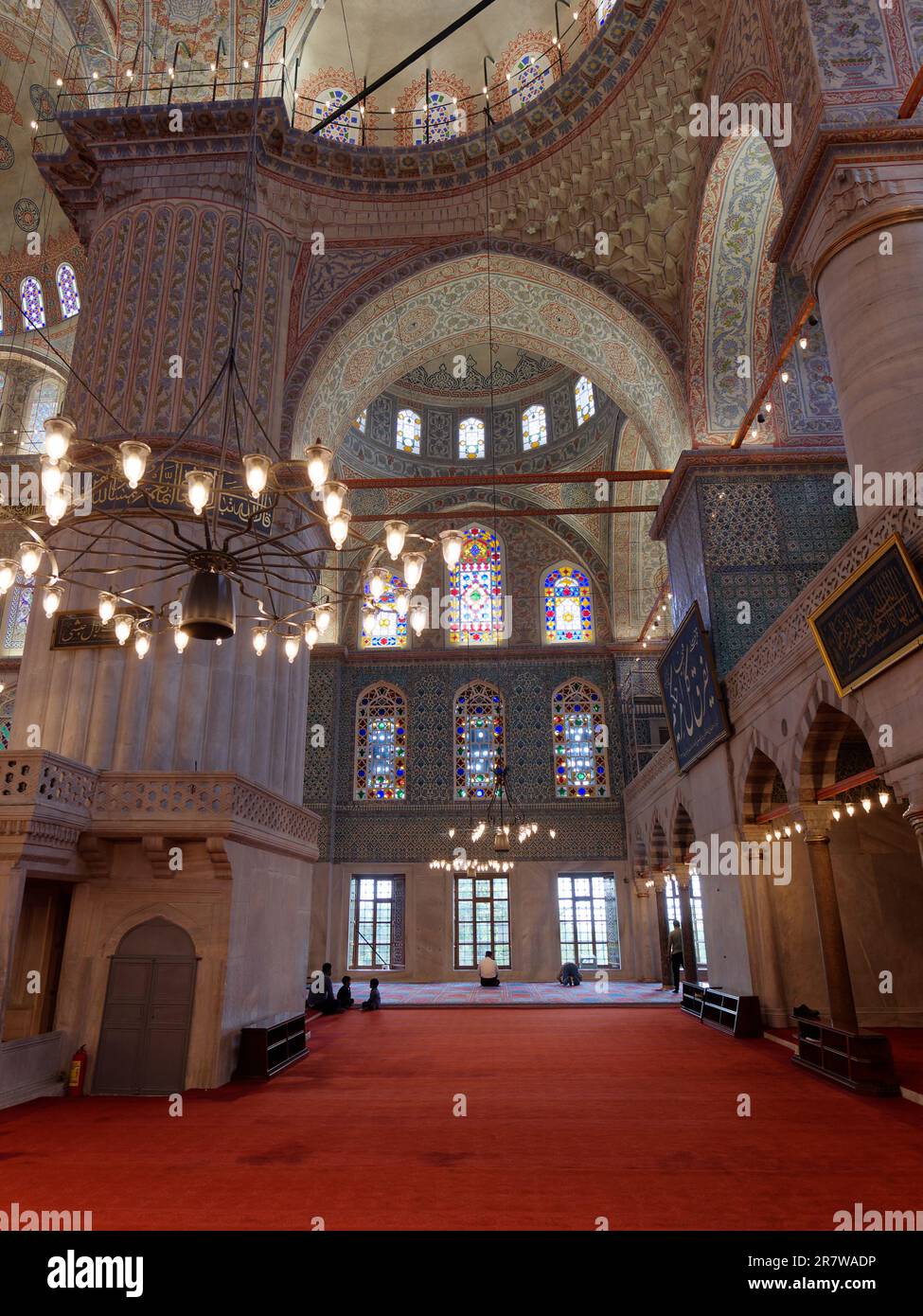 People at prayer inside the Blue Mosque aka Sultan Ahmed Mosque