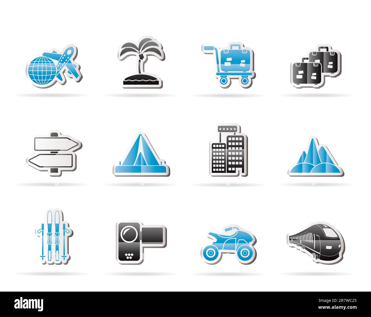 Holiday travel and transportation icons - vector icon set Stock Vector