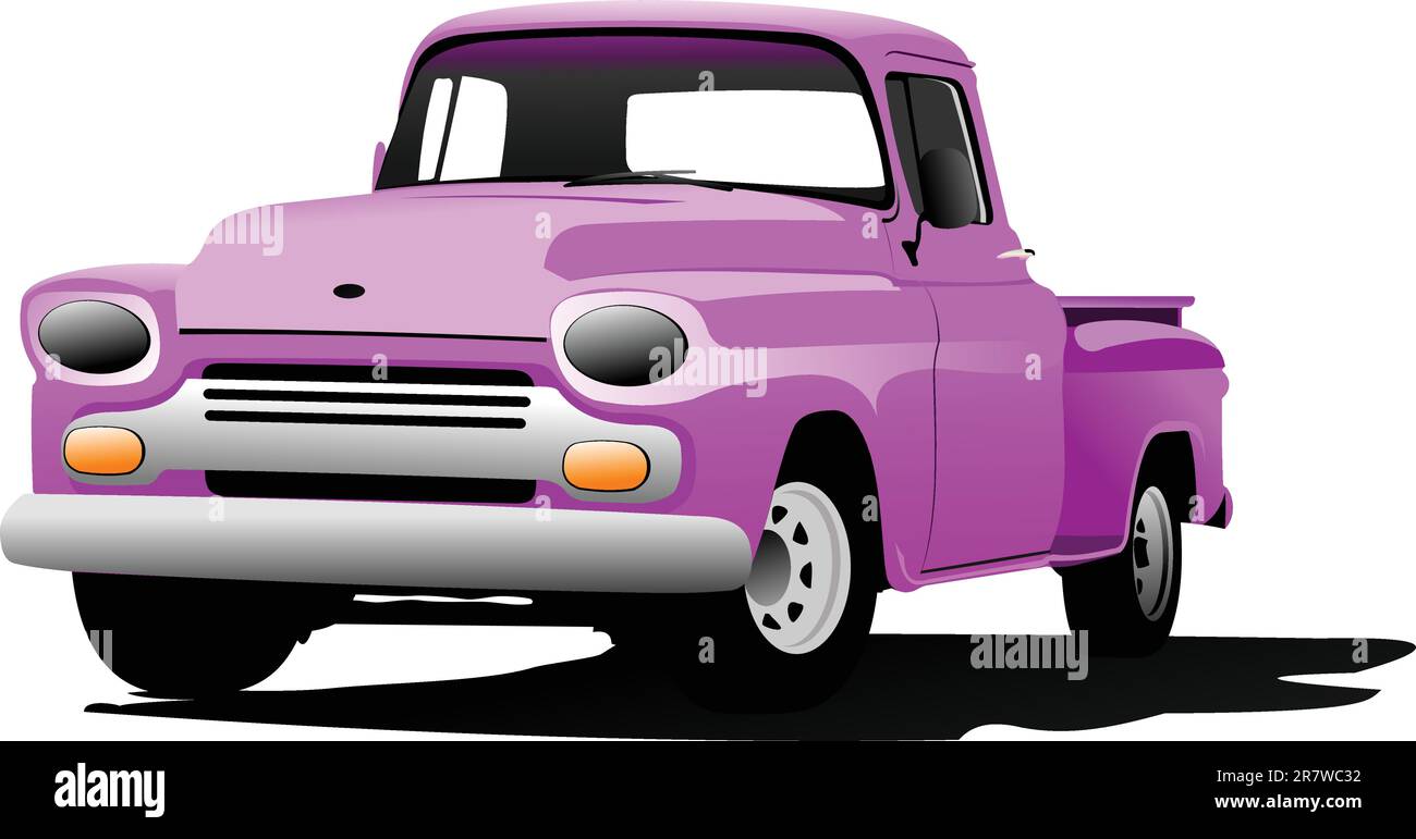 Old pink pickup with badges removed. Stock Vector