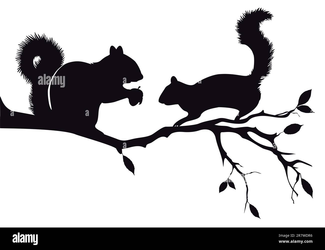 squirrels on tree branch, vector background Stock Vector